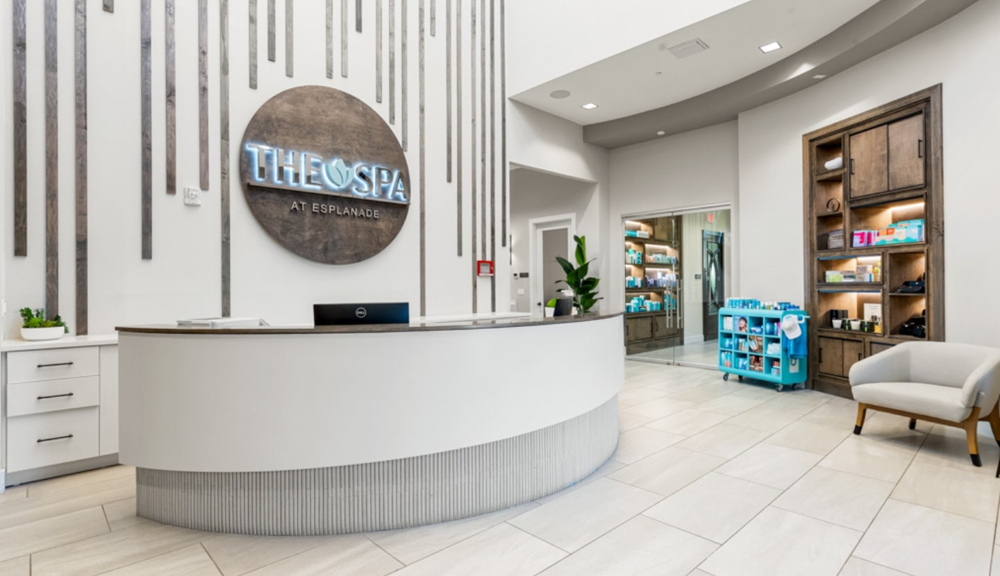 The Spa at Esplanade, its reception area and illuminated spa sign